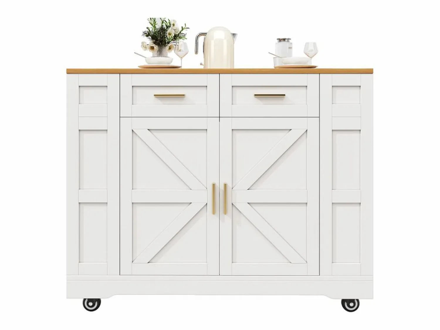 Outlet Isla de cocina con ruedas - 120 x 65 x 90 cm - Carrito con módulos extensibles - 2 puertas + 2 cajones - MDF - Isla Cocina