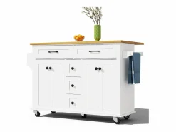 Hot Isla de cocina con ruedas - 140 x 65 x 89 cm - con encimera extensible + 5 cajones + 4 puertas - Isla Cocina
