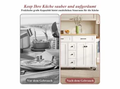 Hot Isla de cocina con ruedas - 140 x 65 x 89 cm - con encimera extensible + 5 cajones + 4 puertas - Isla Cocina