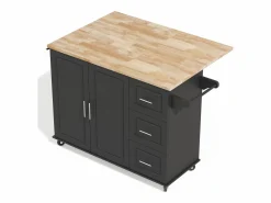 Hot Isla de cocina con ruedas 137x43/76 cm con 3 cajones y 2 puertas - y madera Isla Cocina