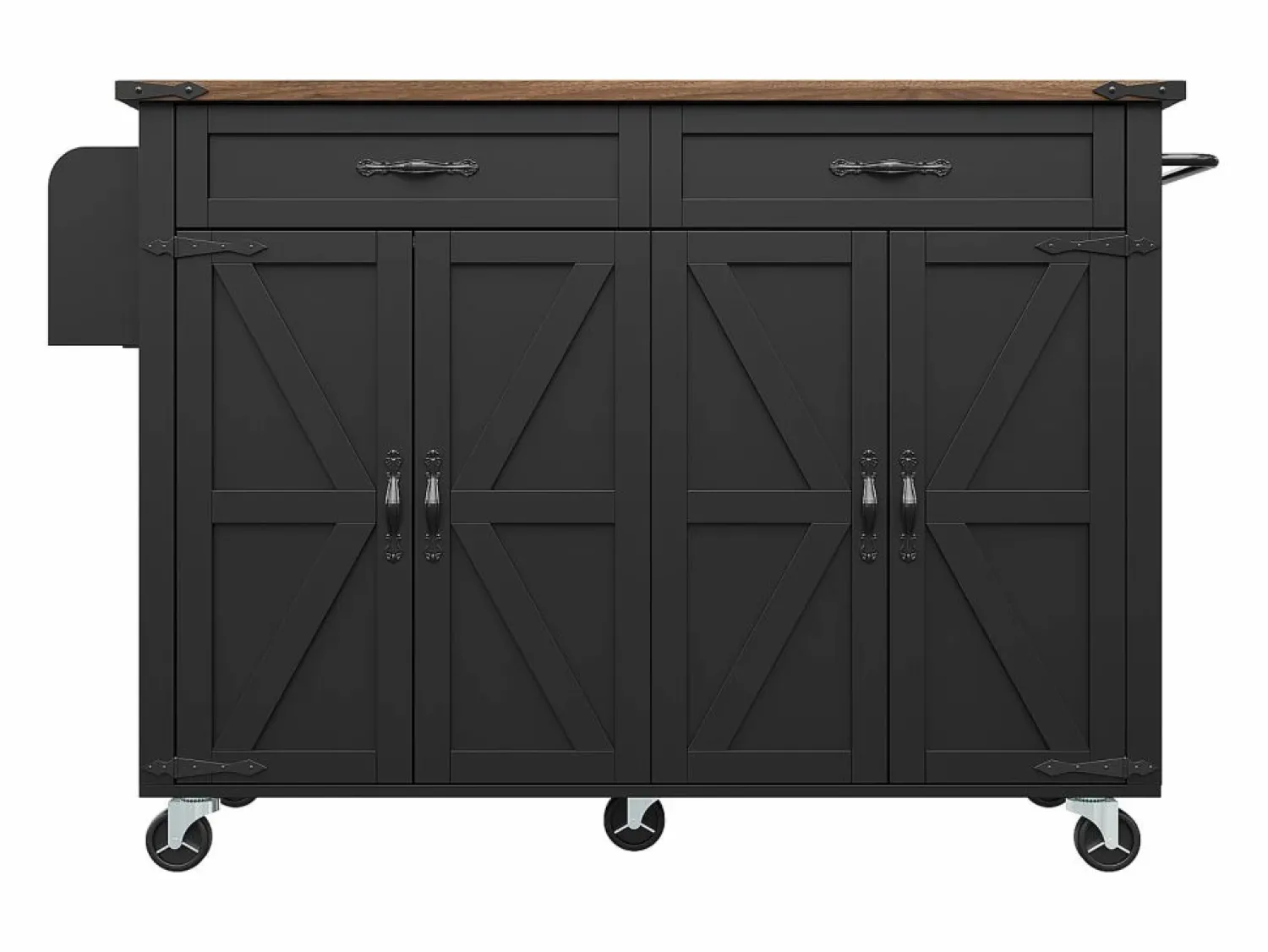 New Merax Isla de cocina con ruedas - 140 x 45 x 90 cm - con encimera extensible + 4 puertas + 2 cajones - Metal + MDF - Negro