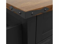 New Merax Isla de cocina con ruedas - 140 x 45 x 90 cm - con encimera extensible + 4 puertas + 2 cajones - Metal + MDF - Negro