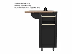 New Merax Isla de cocina con ruedas - 140 x 45 x 90 cm - con encimera extensible + 4 puertas + 2 cajones - Metal + MDF - Negro