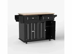 New AHD Isla de cocina con ruedas, 2 cajones, 4 puertas y especiero Turchese - Negro