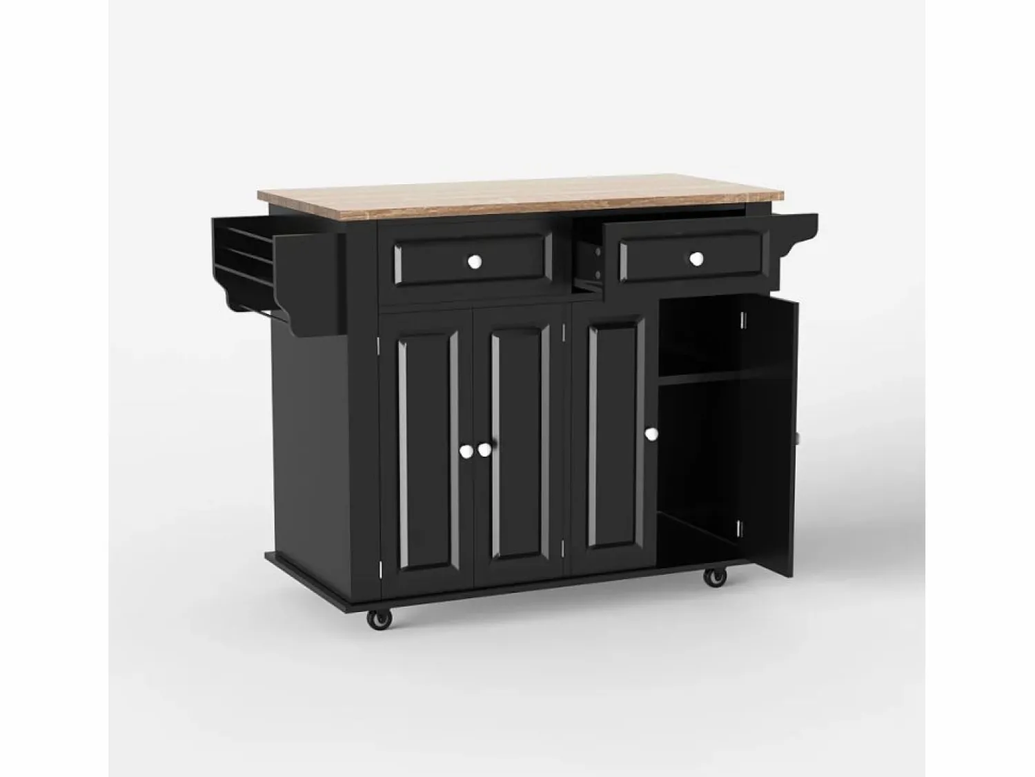New AHD Isla de cocina con ruedas, 2 cajones, 4 puertas y especiero Turchese - Negro