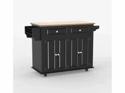 New AHD Isla de cocina con ruedas, 2 cajones, 4 puertas y especiero Turchese - Negro