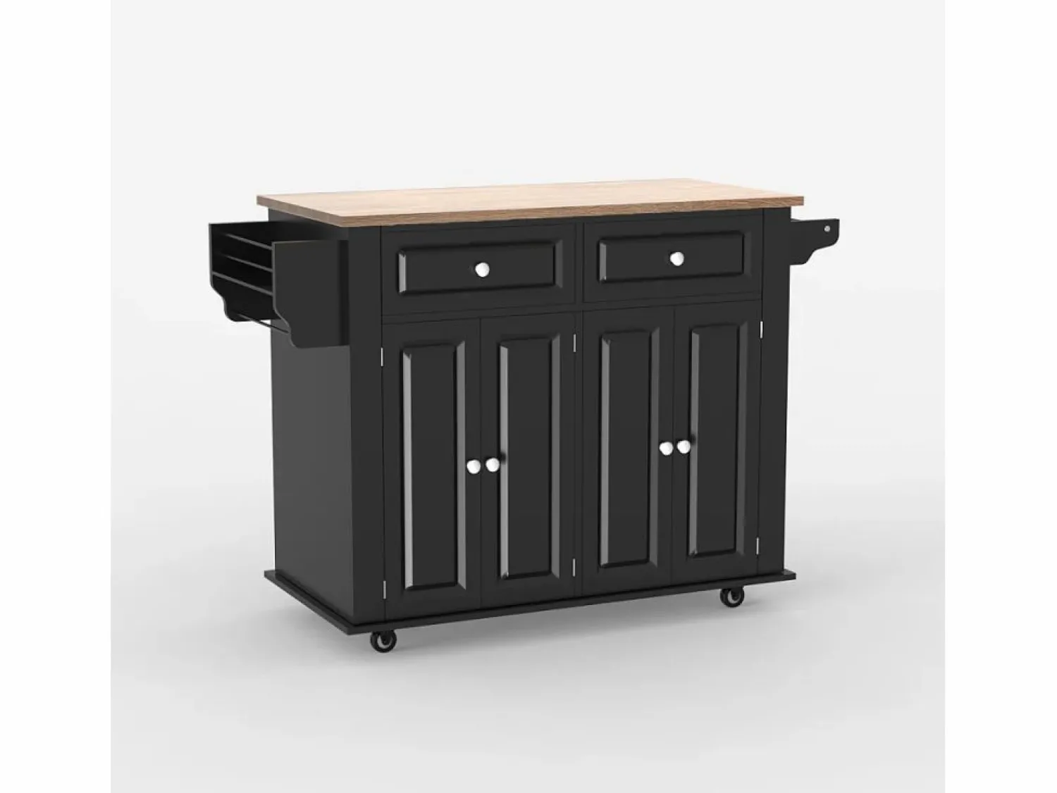 New AHD Isla de cocina con ruedas, 2 cajones, 4 puertas y especiero Turchese - Negro