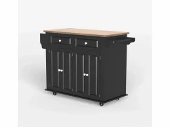New AHD Isla de cocina con ruedas, 2 cajones, 4 puertas y especiero Turchese - Negro