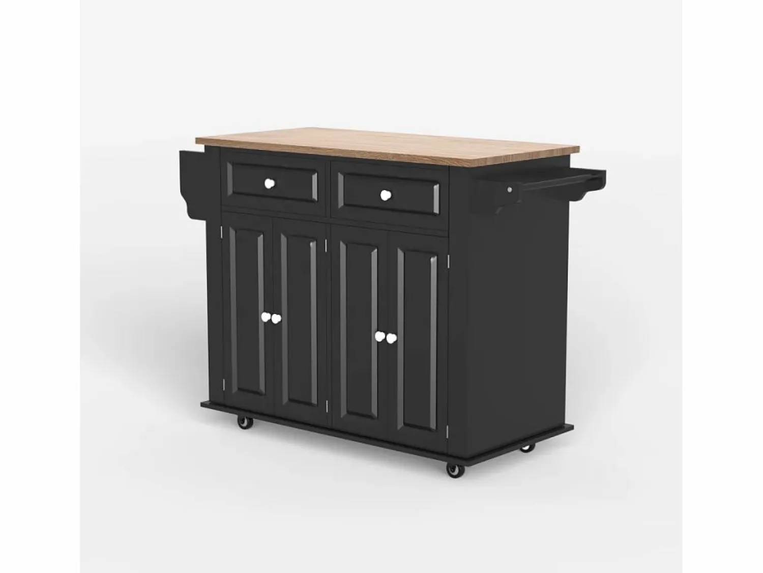 New AHD Isla de cocina con ruedas, 2 cajones, 4 puertas y especiero Turchese - Negro