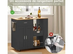 New Isla de cocina con ruedas, carrito de cocina móvil con encimera y almacenaje, mueble de almacenaje, 102 × 46 × 92 cm, Isla Cocina