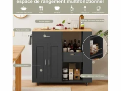New Isla de cocina con ruedas, carrito de cocina móvil con encimera y almacenaje, mueble de almacenaje, 102 × 46 × 92 cm, Isla Cocina