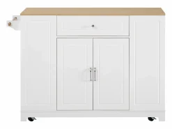 Hot Hauss Spole Isla de cocina con ruedas con USB, 2 cajones y 2 puertas - Compartimento para papelera - y natural Blanco