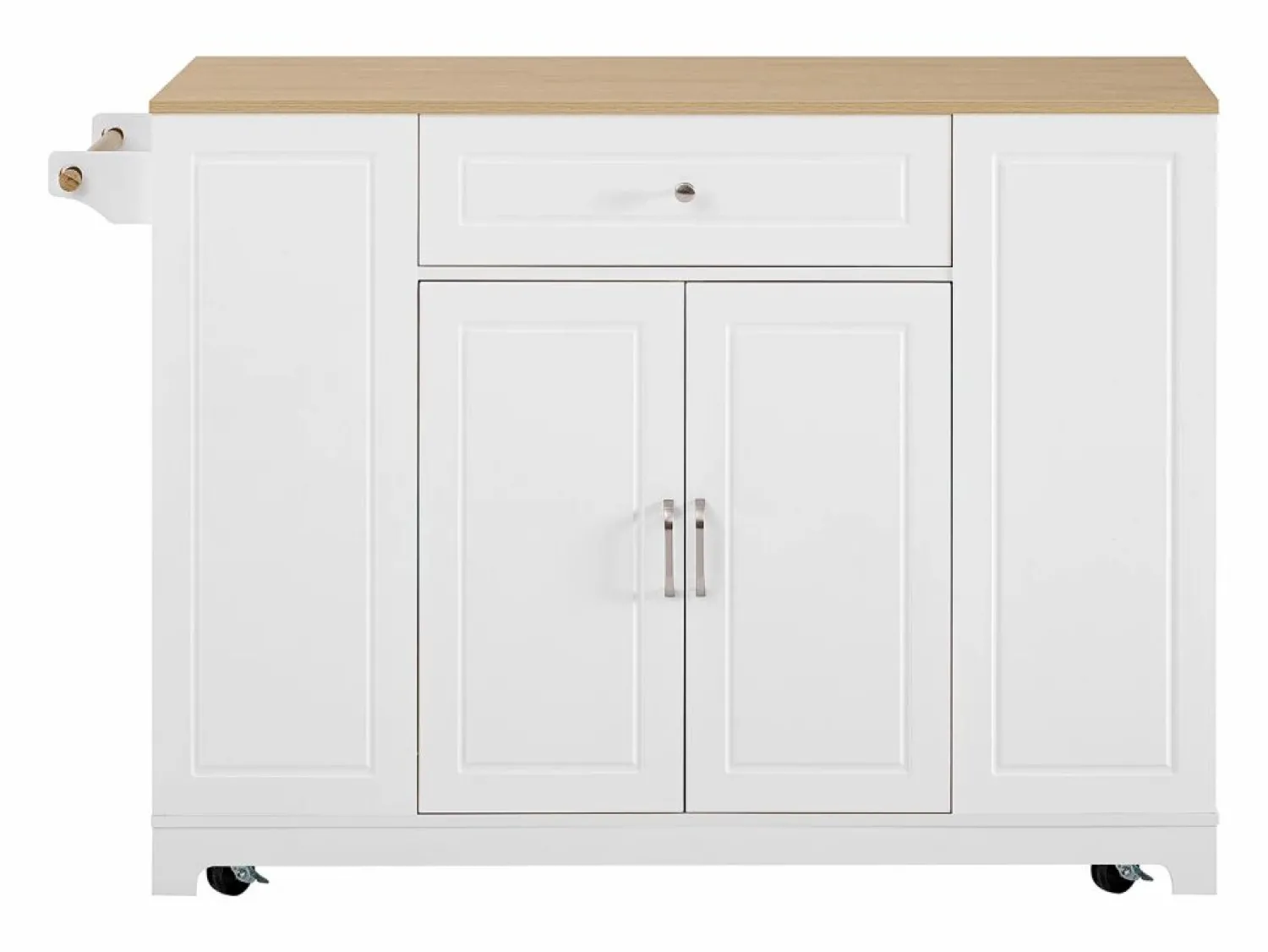 Hot Hauss Spole Isla de cocina con ruedas con USB, 2 cajones y 2 puertas - Compartimento para papelera - y natural Blanco
