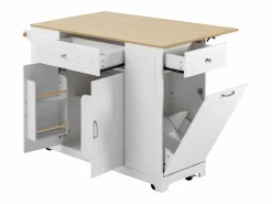 Hot Hauss Spole Isla de cocina con ruedas con USB, 2 cajones y 2 puertas - Compartimento para papelera - y natural Blanco