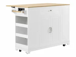 Hot Hauss Spole Isla de cocina con ruedas con USB, 2 cajones y 2 puertas - Compartimento para papelera - y natural Blanco