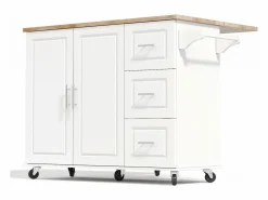 Hauss Spole Isla de cocina con ruedas 137x43/76 cm con 3 cajones y 2 puertas - y madera
