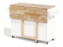 Hauss Spole Isla de cocina con ruedas 137x43/76 cm con 3 cajones y 2 puertas - y madera