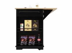Clearance Isla de cocina con tablero abatible, separadores extraíbles, aparador de cristal templado, MDF y metal, color y natural (151,5x60x91,7 cm) Negro