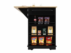 Clearance Isla de cocina con tablero abatible, separadores extraíbles, aparador de cristal templado, MDF y metal, color y natural (151,5x60x91,7 cm) Negro