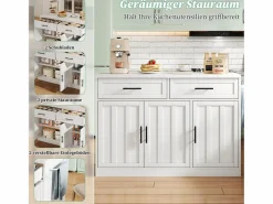 Isla de cocina con tomas de corriente, puertos USB, estantes ajustables y barra (120x60x91cm)