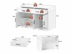 Isla de cocina con tomas de corriente, puertos USB, estantes ajustables y barra (120x60x91cm)