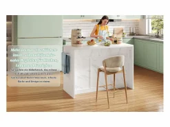 Isla de cocina con tomas de corriente, puertos USB, estantes ajustables y barra (120x60x91cm)