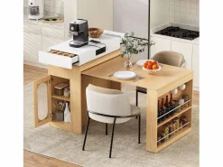 Online Merax Isla de cocina extensible con ruedas y tablero abatible - 83 x 46 x 96 cm - mesa alta con puerta y cajón - MDF + cristal - natural Color natural claro