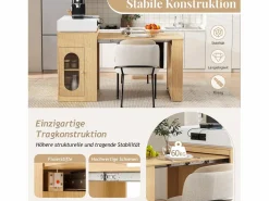 Online Merax Isla de cocina extensible con ruedas y tablero abatible - 83 x 46 x 96 cm - mesa alta con puerta y cajón - MDF + cristal - natural Color natural claro