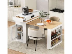 Hot Isla de cocina extensible con ruedas y tablero abatible - 83 x 46 x 96 cm - mesa alta con puerta y cajón - MDF + cristal - Isla Cocina