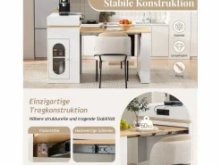 Hot Isla de cocina extensible con ruedas y tablero abatible - 83 x 46 x 96 cm - mesa alta con puerta y cajón - MDF + cristal - Isla Cocina