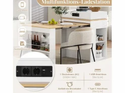 Hot Isla de cocina extensible con ruedas y tablero abatible - 83 x 46 x 96 cm - mesa alta con puerta y cajón - MDF + cristal - Isla Cocina