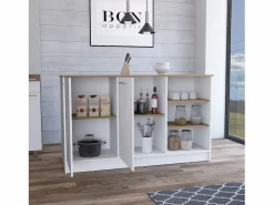 Outlet TuHome Isla de cocina Ginger en melamina con 7 estantes y 2 puertas , , 90.6 cm X 150 cm X 67 cm Multicolor