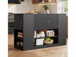 Hot Merax Isla de cocina moderna - 140 x 40 x 90 cm - mueble de cocina - con 2 cajones + 3 puertas - MDF - Negro