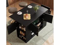 Hot Merax Isla de cocina moderna - 140 x 40 x 90 cm - mueble de cocina - con 2 cajones + 3 puertas - MDF - Negro