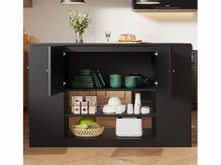 Hot Merax Isla de cocina moderna - 140 x 40 x 90 cm - mueble de cocina - con 2 cajones + 3 puertas - MDF - Negro