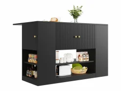 Hot Merax Isla de cocina moderna - 140 x 40 x 90 cm - mueble de cocina - con 2 cajones + 3 puertas - MDF - Negro