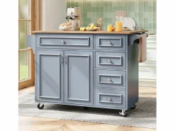 ModernLuxe Isla de cocina moderna 130×45×92 cm - con 5 cajones y 2 puertas - encimera extensible - con ruedas -