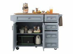 ModernLuxe Isla de cocina moderna 130×45×92 cm - con 5 cajones y 2 puertas - encimera extensible - con ruedas -