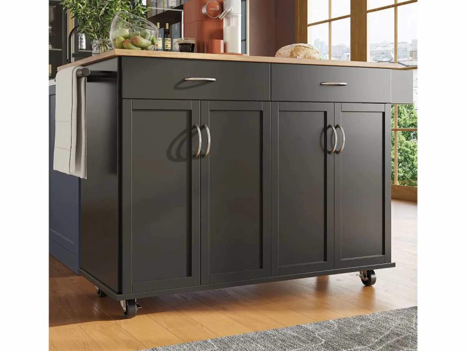 Hot Isla de cocina moderna, encimera abatible, mueble de almacenaje, acabado madera MDF, color (106x50x90,5 cm) Isla Cocina