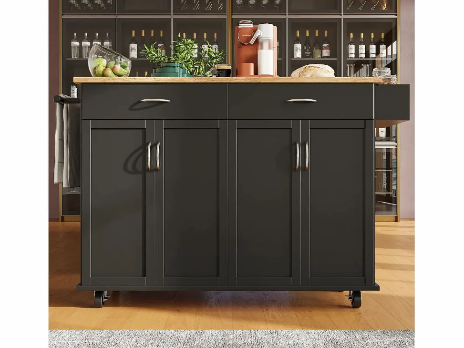 Hot Isla de cocina moderna, encimera abatible, mueble de almacenaje, acabado madera MDF, color (106x50x90,5 cm) Isla Cocina