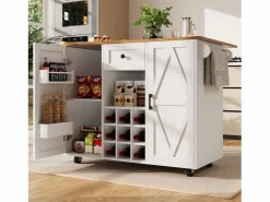 Merax Isla de cocina moderna, mueble aparador con veta de madera, 137,5×39,5×95,6 cm, MDF,