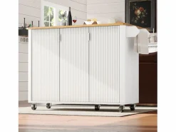 New ModernLuxe Isla de cocina moderna 130x45x92cm - 3 puertas - con estante para especias - tablero extensible - con ruedas - Blanco