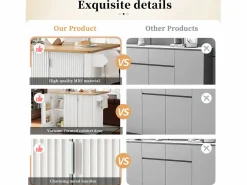 New ModernLuxe Isla de cocina moderna 130x45x92cm - 3 puertas - con estante para especias - tablero extensible - con ruedas - Blanco