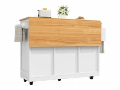 Sale ModernLuxe Isla de cocina móvil 140×70×93,5 cm - 2 cajones y 4 puertas - encimera extensible - estantes ajustables - Blanco