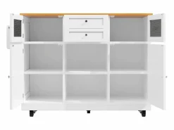 Sale ModernLuxe Isla de cocina móvil 140×70×93,5 cm - 2 cajones y 4 puertas - encimera extensible - estantes ajustables - Blanco