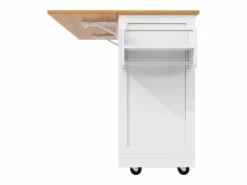 Sale ModernLuxe Isla de cocina móvil 140×70×93,5 cm - 2 cajones y 4 puertas - encimera extensible - estantes ajustables - Blanco