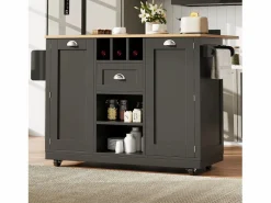 ModernLuxe Isla de cocina móvil 140×70×93,5 cm - 1 cajón y 2 puertas - encimera extensible - con ruedas -