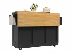 ModernLuxe Isla de cocina móvil 140×70×93,5 cm - 1 cajón y 2 puertas - encimera extensible - con ruedas -