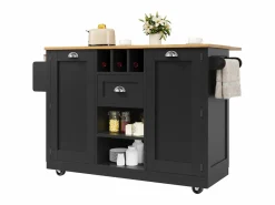 ModernLuxe Isla de cocina móvil 140×70×93,5 cm - 1 cajón y 2 puertas - encimera extensible - con ruedas -