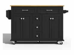 ModernLuxe Isla de cocina móvil - encimera extensible - 5 cajones y 4 puertas - con toallero - MDF - negro